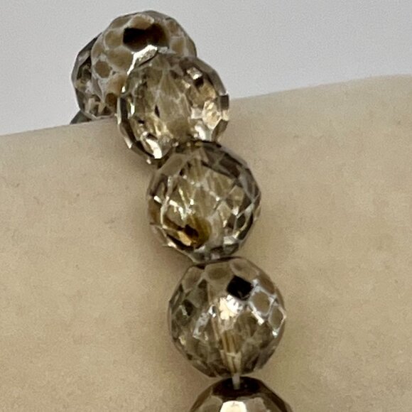 Faceted Czech Glass Fire Polished Gray Gold Crystal Chunky Bead Stretch Bracelet - Picture 5 of 16
